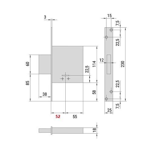 Механізм замка CISA 57010 (BS52мм) хром матовий - Фото №8