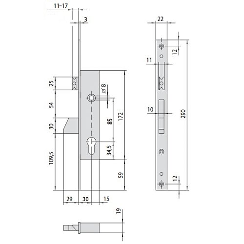Механізм замка CISA 46215.30 язичок (BS30*85мм, 22 мм) нержавіюча сталь - Фото №8