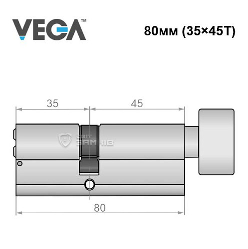 Циліндр VEGA VP-7 80T (35*45T) нікель сатин - Фото №5