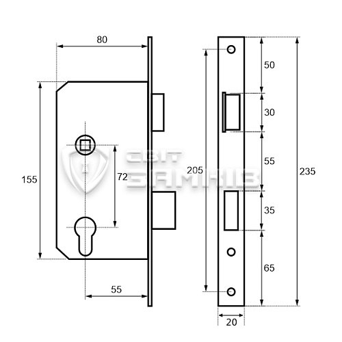 Механизм замка ABLOY 4292 (BS55*72мм) FIRE матовый хром без обр. планки - Фото №5