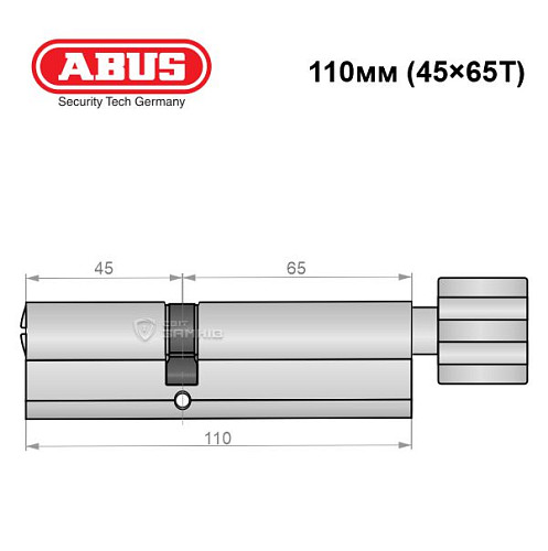 Циліндр ABUS X12R 110T (45*65T) нікель сатин - Фото №6