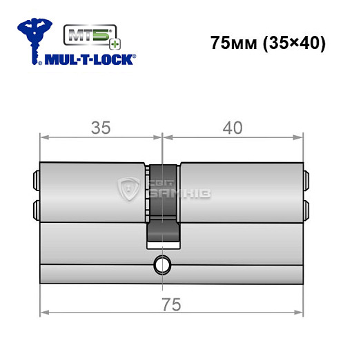 Циліндр MUL-T-LOCK MTL800/MT5+ 75 (35*40) нікель сатин - Фото №5