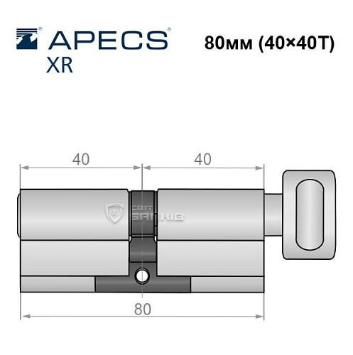 Цилиндр APECS XR 80Т (40*40Т) никель сатин - Фото №5