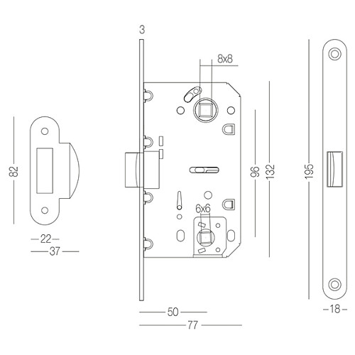 Механизм замка MVM P-2056 WC (BS50*96мм) пласт.язичок Black черный - Фото №2