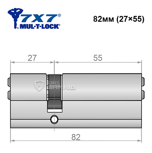 Цилиндр MUL-T-LOCK 7x7 82 (27*55) никель сатин - Фото №4