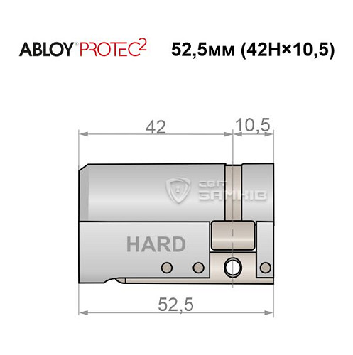 Циліндр половинка ABLOY Protec2 52,5 (42H*10,5) (H - гартована сторона) хром матовий 3 ключа - Фото №5