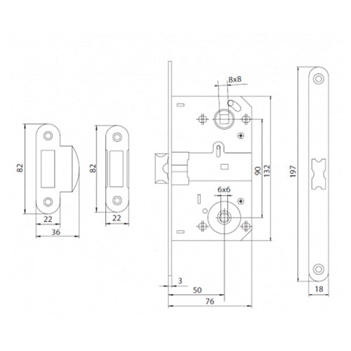 Механизм замка MVM M-90 WC (BS50*90мм) стальной язычок AB старая бронза - Фото №2