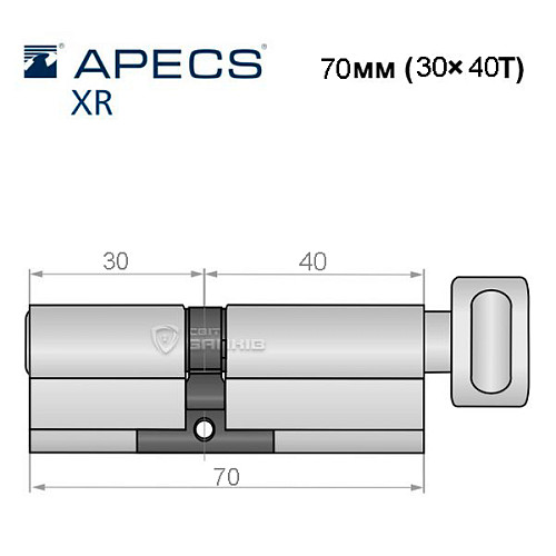 Цилиндр APECS XR 70T (30*40T)-C15 никель сатин - Фото №5