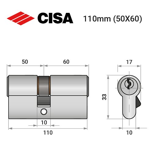 Циліндр CISA C2000 110 (50*60) нікель матовий 3 ключі - Фото №8