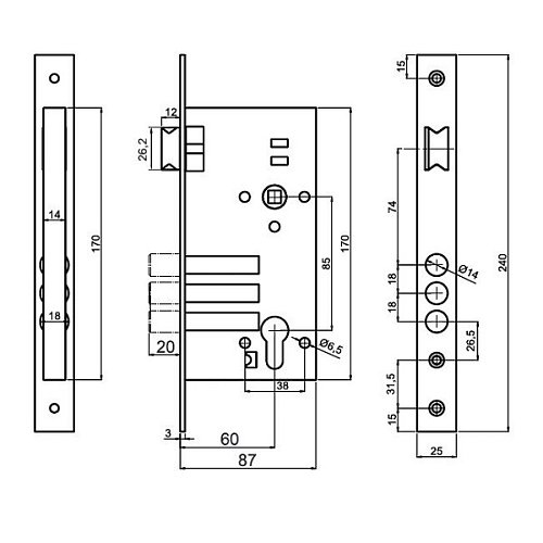 Механизм замка SECUREMME 2071 (BS60*85мм) - Фото №2