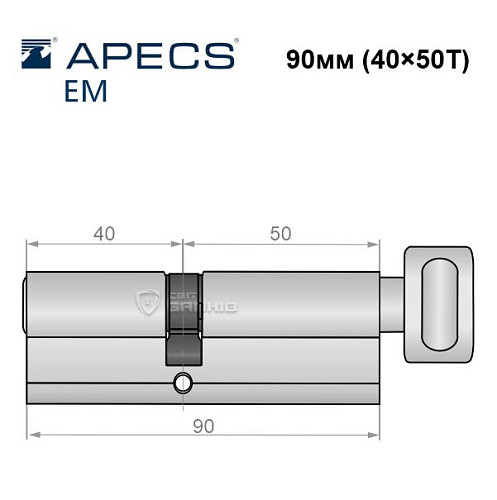 Цилиндр APECS EM 90Т (40*50Т) никель сатин - Фото №5