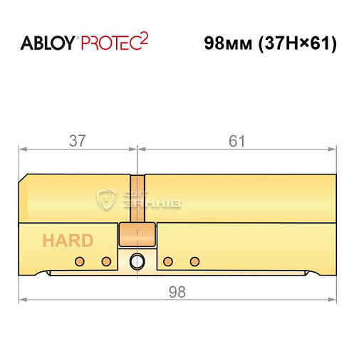 Циліндр ABLOY Protec2 98 (37H*61) (H - гартована сторона) латунь полірована - Фото №6