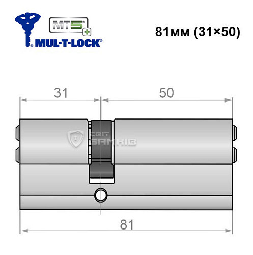 Цилиндр MUL-T-LOCK MTL800/MT5 + MOD 81 (31*50) (модульный) никель сатин - Фото №5