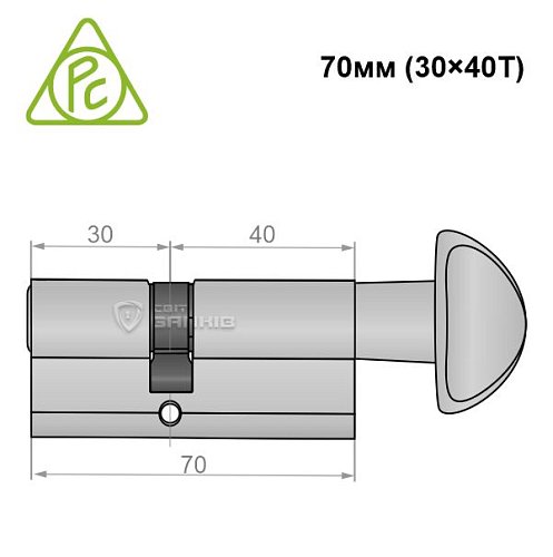 Циліндр CORTELLEZZI PRIMO 117F 70T (30*40T) хром матовий - Фото №2