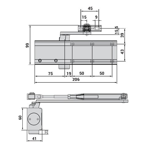 Доводчик CISA C1611.03.0.45 Professional Plus2 BC STD HO с фиксацией до 80 кг белый - Фото №8