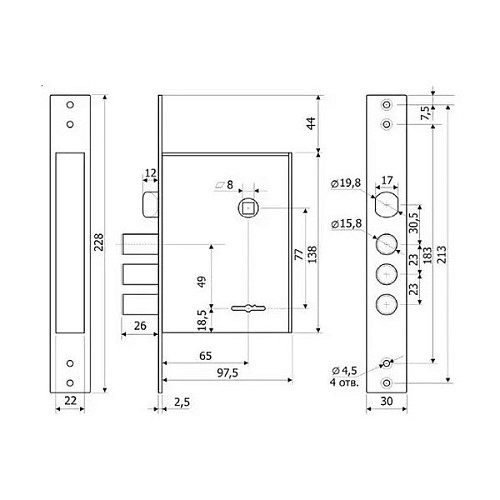 Механизм замка BARRERA L-S-3011 (аналог замка ГАРДИАН 30.11) (BS67,5*77мм) - Фото №2