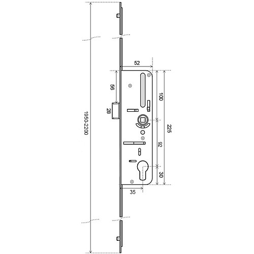 Механизм замка VORNE защелка 35*92 мм рейка 1950-2200 мм без ригеля противовзломные цапфы  - Фото №6