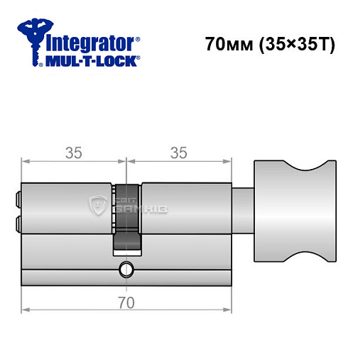 Цилиндр MUL-T-LOCK Integrator 70T (35*35T) никель сатин - Фото №6