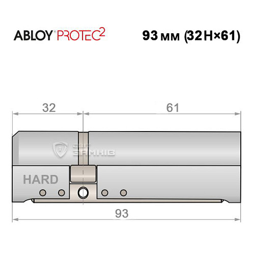 Цилиндр ABLOY Protec2 93 (32H*61) (H - закаленная сторона) хром полированный - Фото №4