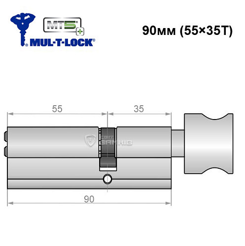 Циліндр MUL-T-LOCK MTL800/MT5+ MOD 90T (55*35T) (модульний) нікель сатин - Фото №6