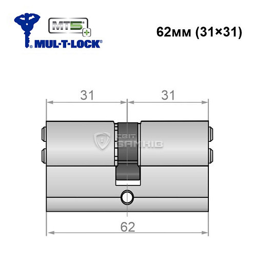 Цилиндр MUL-T-LOCK MT5 + MOD 62 (31*31) (модульный) никель сатин - Фото №5