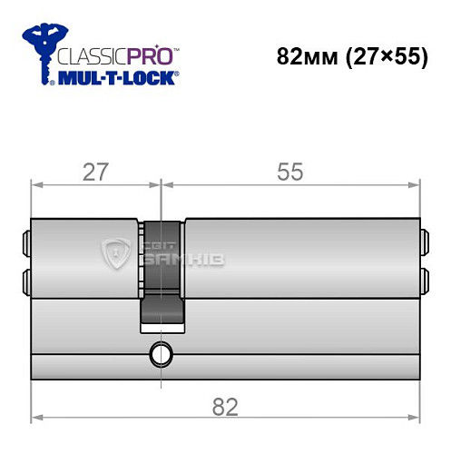 Циліндр MUL-T-LOCK MTL400/ClassicPRO 82 (27*55) (ан. 30*50) нікель сатин - Фото №5