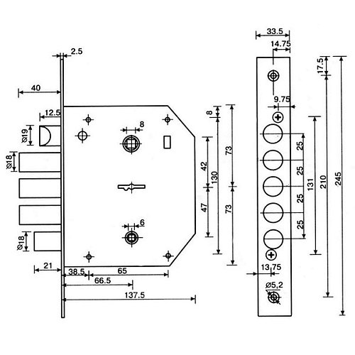 Механизм замка APECS T-21/S6 прав (BS66,5*42мм) NI никель - Фото №2