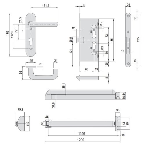 Комплект врізної антипаніки CISA Fast Touch 59711.00 1200 мм червона із замком та ручкою - Фото №20