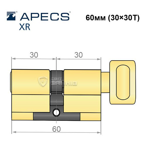 Циліндр APECS XR 60T (30*30T) латунь матова  - Фото №5