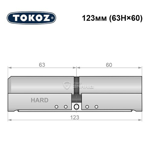 Циліндр TOKOZ Pro400 123 (63H*60) (H - гартована сторона) нікель матовий - Фото №5