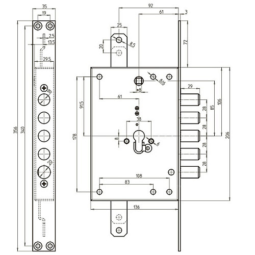 Механизм замка CR 7001 G-01 DIST (BS64мм) стандартная фиксация - Фото №4