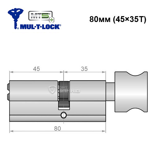 Цилиндр MUL-T-LOCK MTL800/MT5+ 80T (45*35T) никель сатин - Фото №5