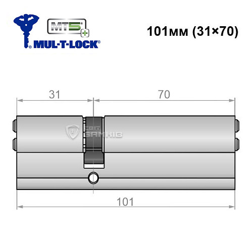 Цилиндр MUL-T-LOCK MTL800/MT5 + MOD 101 (31*70) (модульный) никель сатин - Фото №5