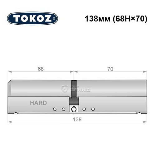 Циліндр TOKOZ Pro400 138 (68H*70) (H - гартована сторона) нікель матовий - Фото №5