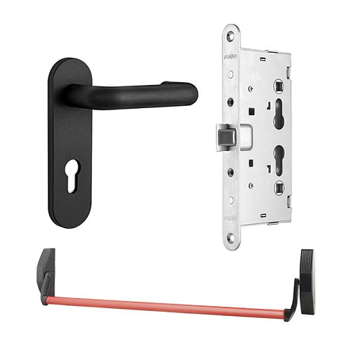 Комплект антипаніки врізний SANTOS 1300LS для евакуаційного виходу чорний/червоний - Фото №1