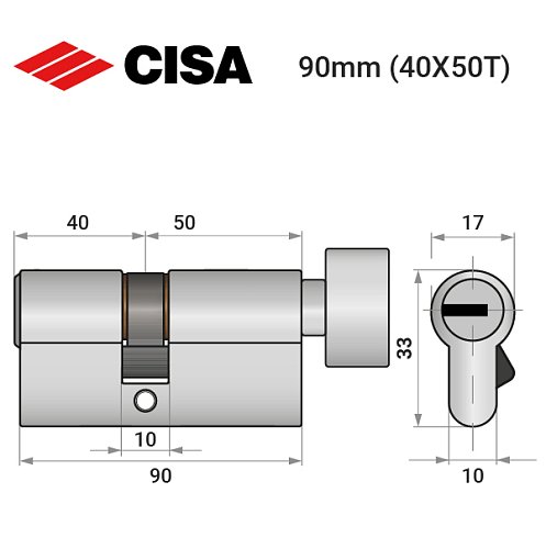 Цилиндр CISA ASIX P8 90T (40*50T) никель матовый 3 ключа - Фото №9