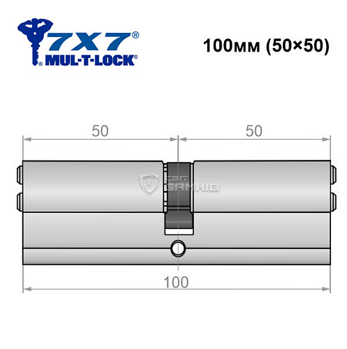 Цилиндр MUL-T-LOCK 7x7 100 (50*50) никель сатин - Фото №4