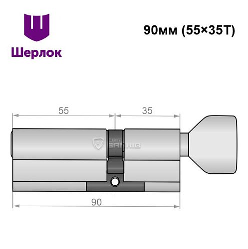 Циліндр SHERLOCK HK 90T (55*35T) нікель сатин - Фото №6