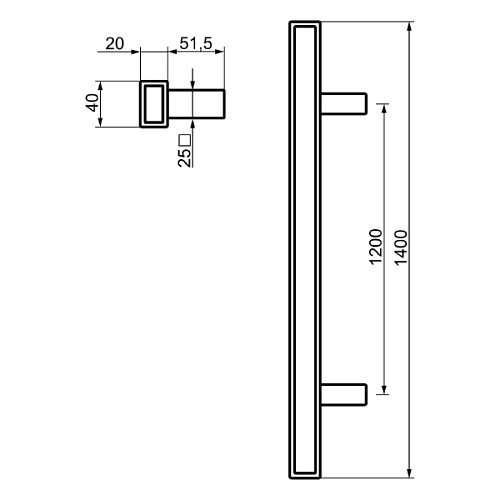 Ручка скоба ABARO Sydney 90° L:1400 X:1200 W:40*20mm BM чорний мат. (половинка) SL - Фото №8