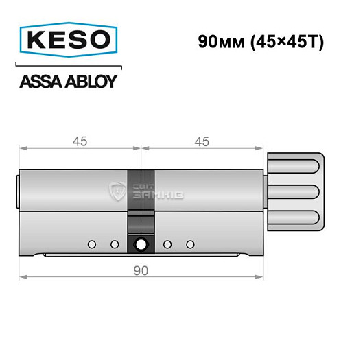 Циліндр KESO 8000 90T (45*45T) нікель сатин 3 ключа - Фото №9