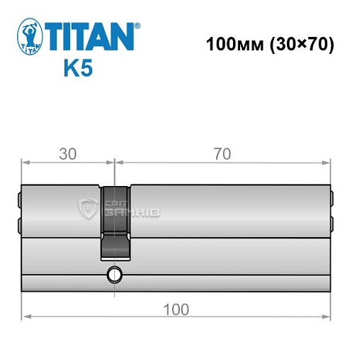 Циліндр TITAN K5 100 (30*70) нікель сатин - Фото №4