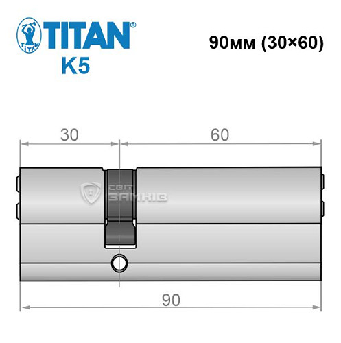 Циліндр TITAN K5 90 (30*60) нікель сатин - Фото №4