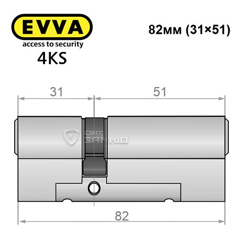 Циліндр EVVA 4KS 82 (31*51) нікель сатин 3 ключі - Фото №4