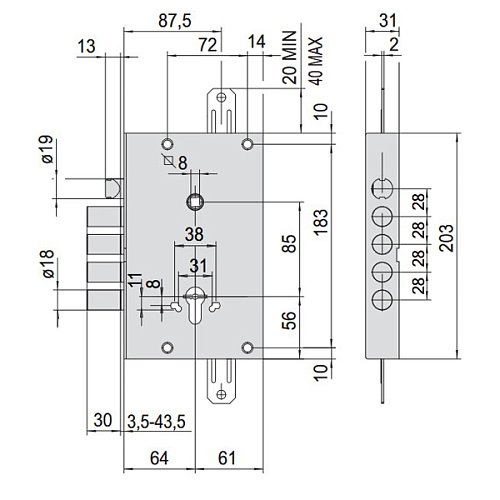 Механизм замка CISA 56815 Comfortlock (BS64*85мм) без торцевой планки - Фото №8