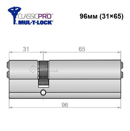 Цилиндр MUL-T-LOCK MTL400/Classic Pro MOD 96 (31*65) (модульный) никель сатин - Фото №5