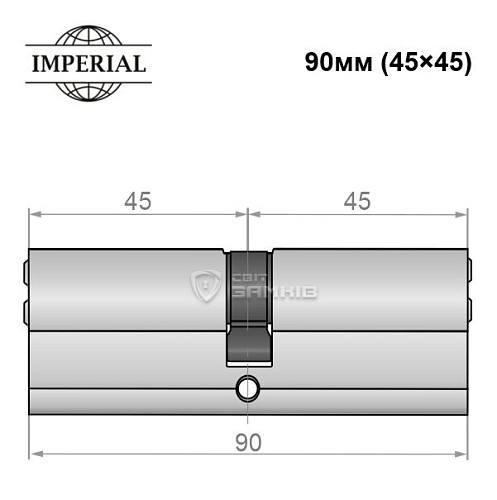 Циліндр IMPERIAL латунь 90 (45*45) нікель сатин - Фото №3