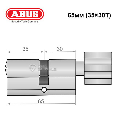 Циліндр ABUS X12R 65T (35*30T) нікель сатин - Фото №6