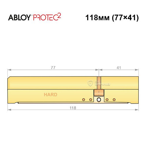 Цилиндр ABLOY Protec2 118 (77H*41) (H - закаленная сторона) латунь полированная - Фото №6
