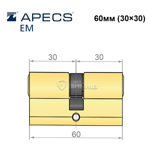 Цилиндр APECS EM 60 (30*30) латунь матовая - Фото №4