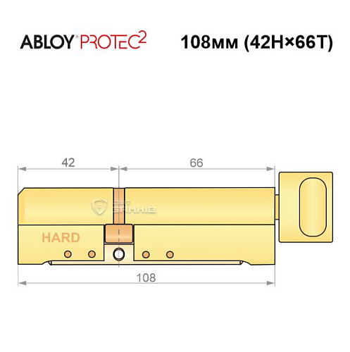 Цилиндр ABLOY Protec2 108T (42H*66Т) (H - закаленная сторона) латунь полированная - Фото №7